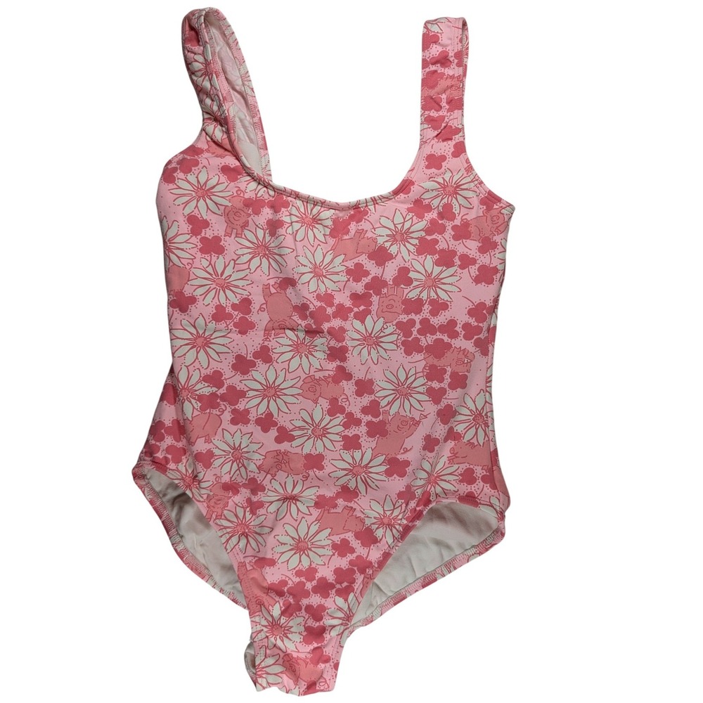 Lilly Pulitzer One Piece Swimsuit Womens 8 Pink Floral Pig Print Scoop Neck USA